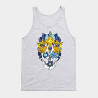 Royal Dead, Blue Floral Detail Crown and Skull Tank Top